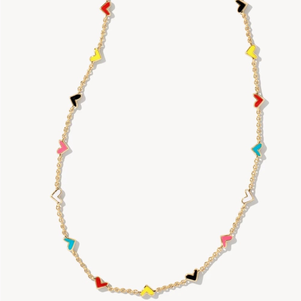 Kendra Scott Haven Heart Multi Mix Enamel Gold Strand Necklace